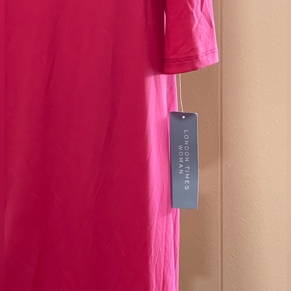 NWT London Times Woman Draped Neck Long Sleeve Jersey Dress Hot Pink Size 16W - Picture 4 of 6